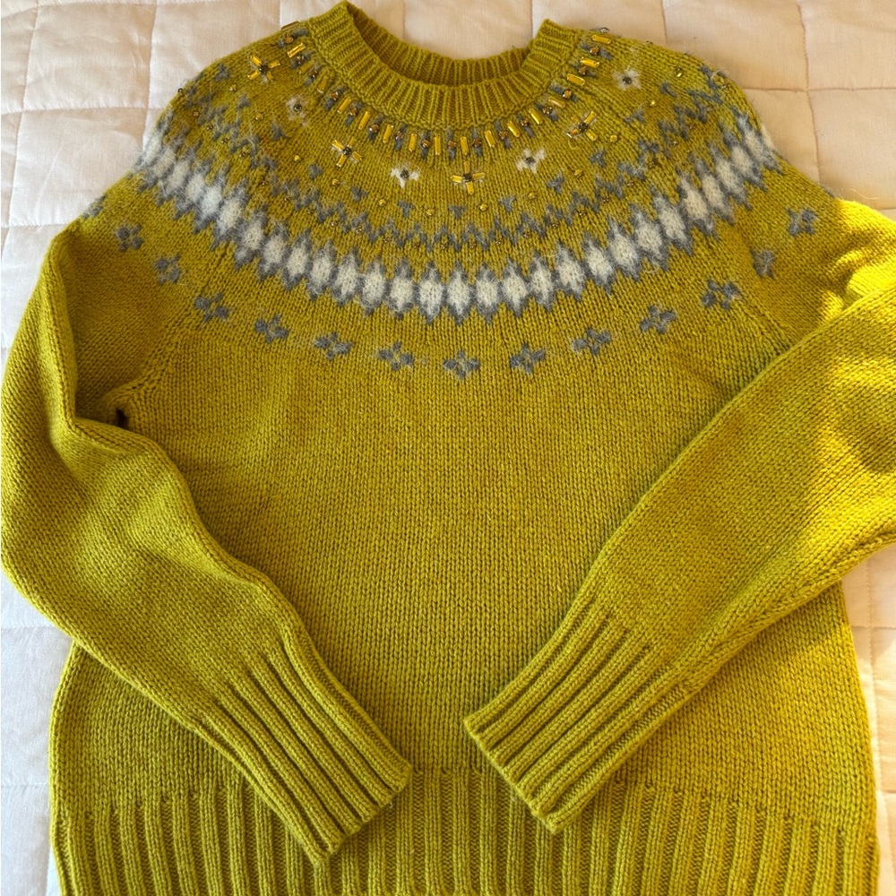 J. Crew Embellished Fair Isle Wool Sweater